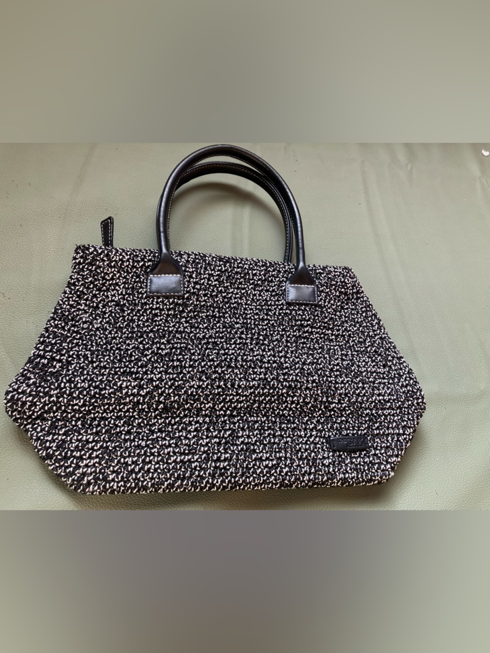 The Sak Elliott Lucca Black White Woven Crochet Satchel Handbag